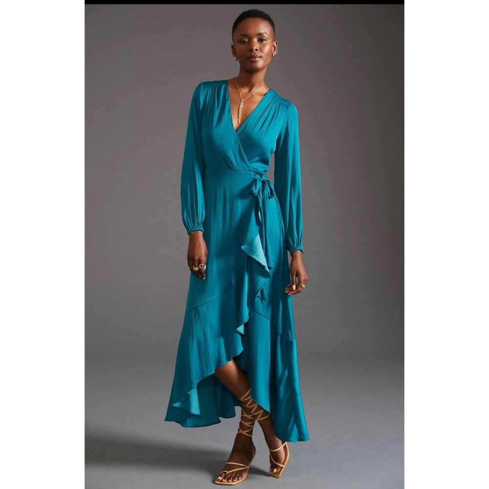 Anthropologie Maeve V-Neck Wrap Maxi Dress Womens Maeve V- Neck Turquoise size M